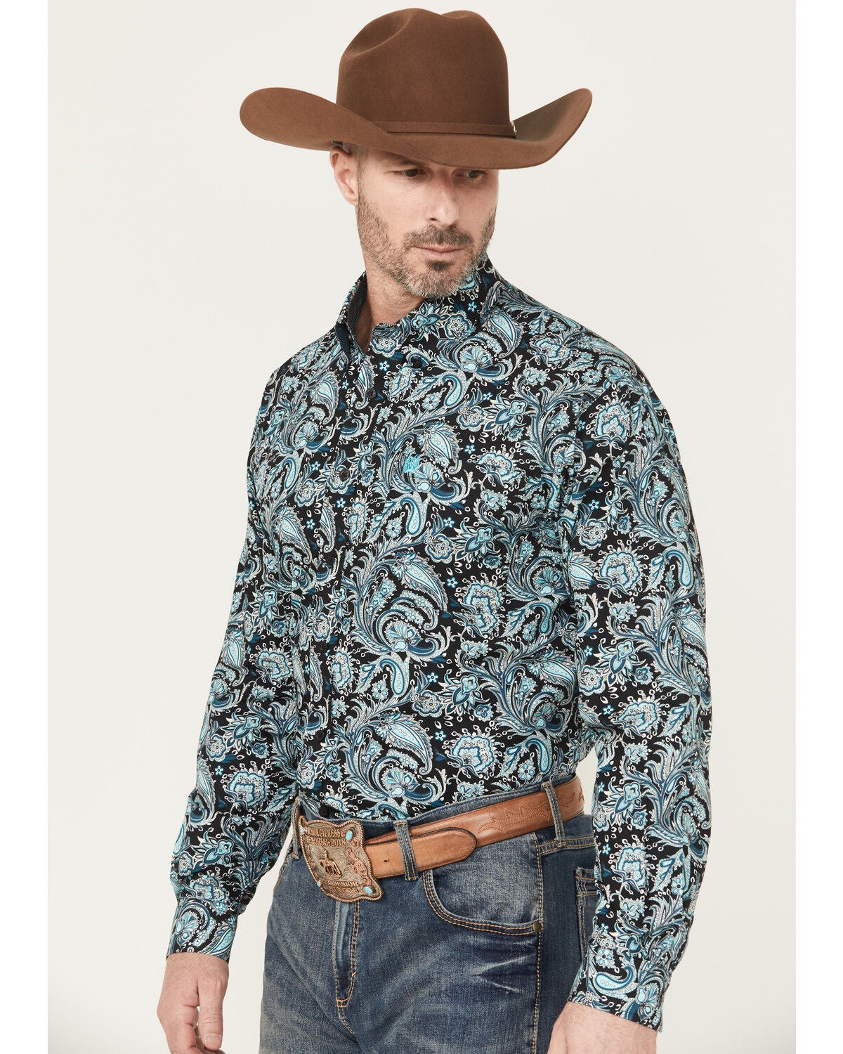 Image #2 - Cinch Men's Paisley Print Long Sleeve Button-Down Western Shirt, Black, hi-res