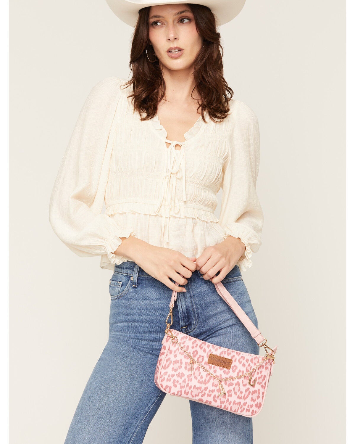 Wrangler X Boot Barn Women's Leopard Print Shoulder Bag with Chain, Pink, hi-res