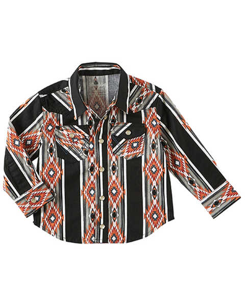Wrangler Boy's Southwestern Print Long Sleeve Western Snap Shirt - Toddler, Black, hi-res