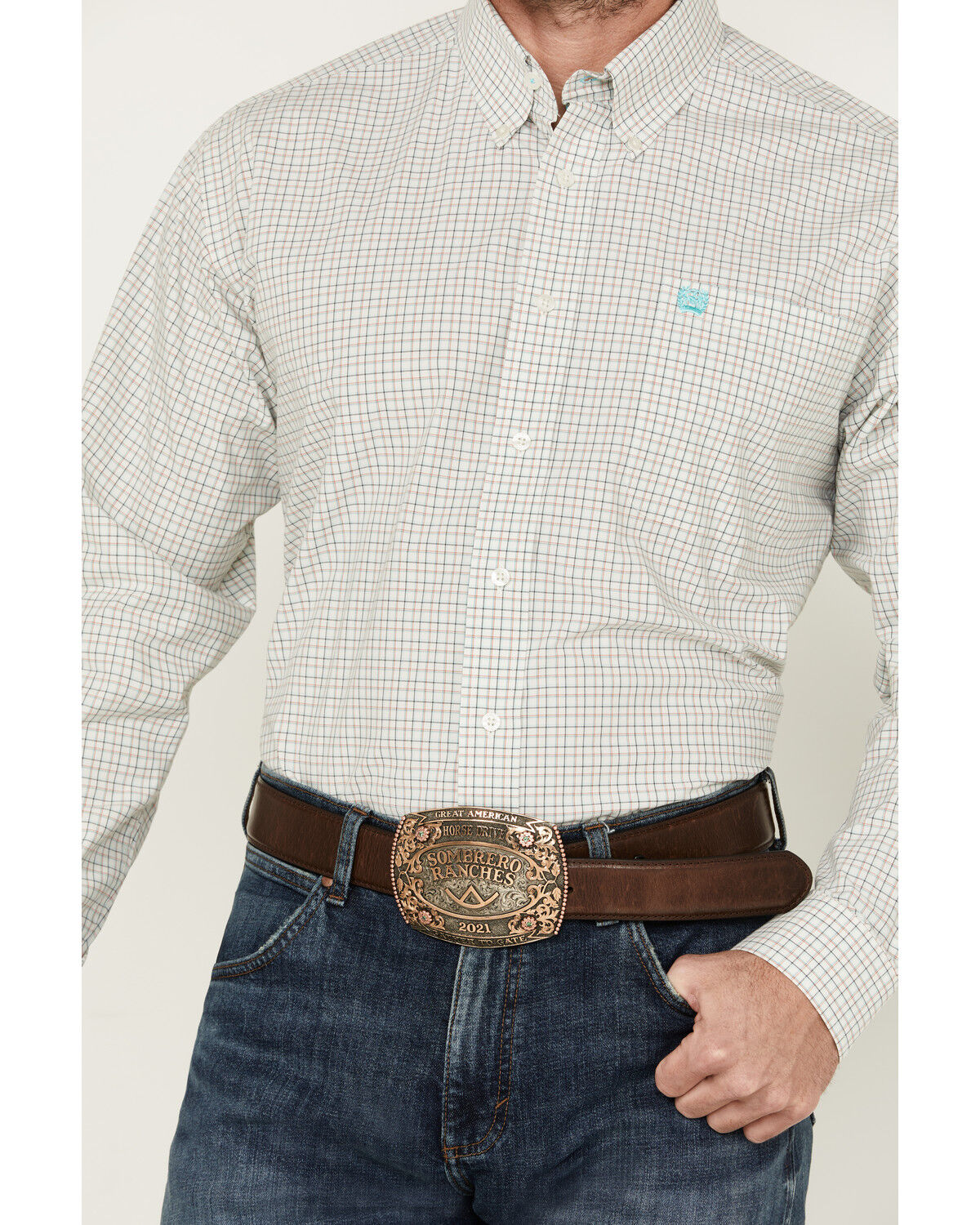 Image #3 - Cinch Men's Checkered Print Long Sleeve Button-Down Western Shirt, Cream, hi-res