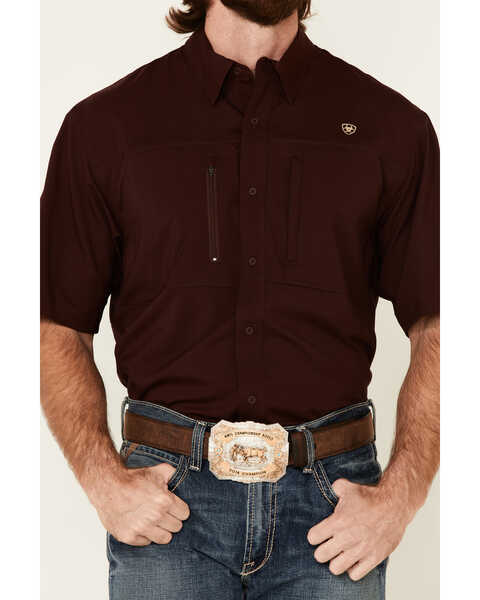 Ariat Men's Solid Maroon TEK Short Sleeve Button-Down Western Shirt , Burgundy, hi-res