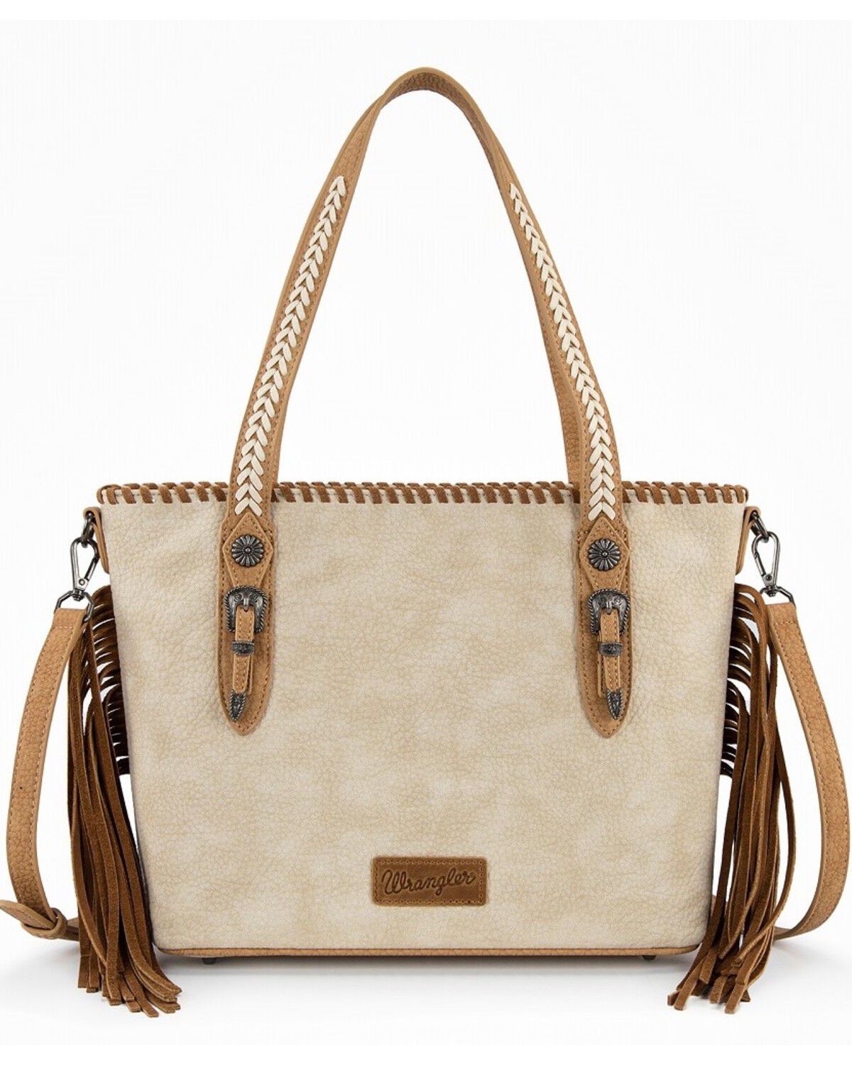 Image #1 - Wrangler Women's Braided Tassel Tote Bag, Tan, hi-res