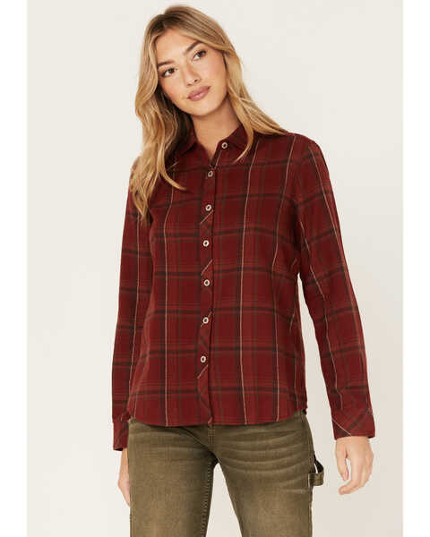 Image #1 - North River Women's Plaid Print Long Sleeve Button Down Flannel Shirt, Rust Copper, hi-res