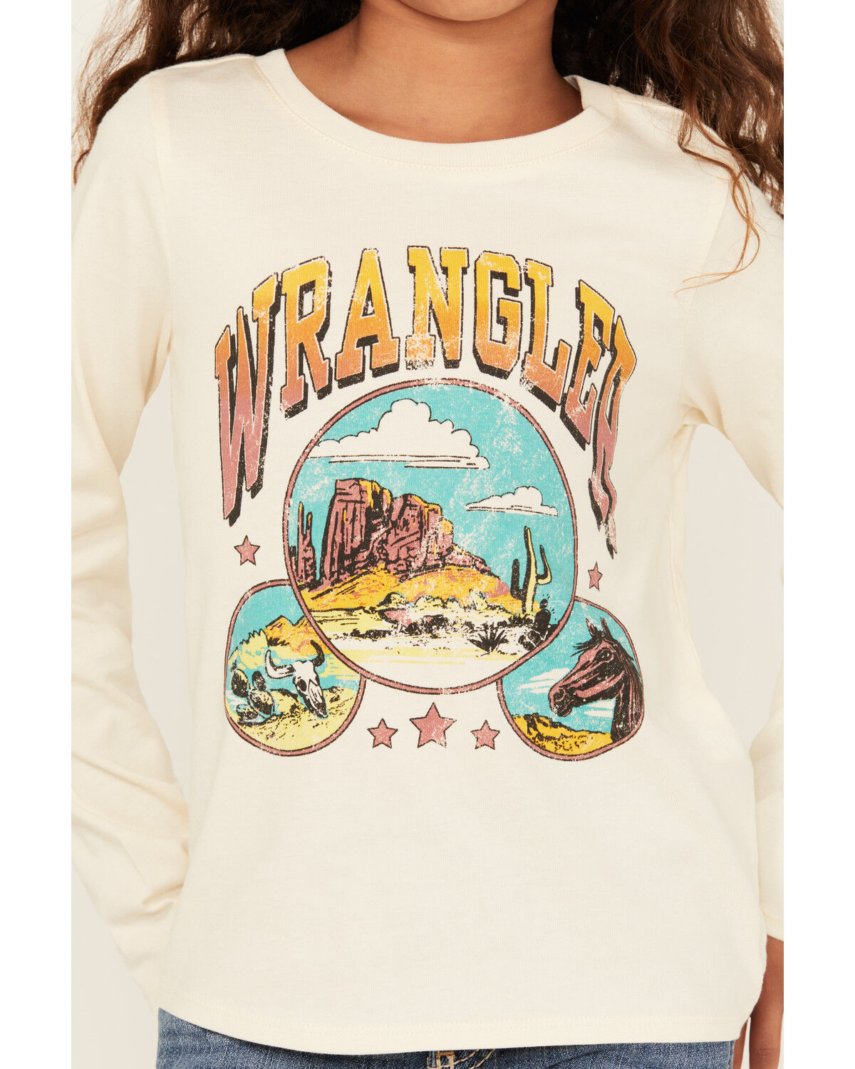 Image #3 - Wrangler Girls' Desert Logo Long Sleeve Graphic Shirt, White, hi-res