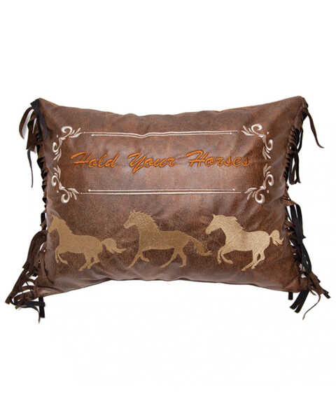 Image #1 - Carstens Home Hold Your Horses Embroidered Fringe Decorative Throw Pillow, Brown, hi-res