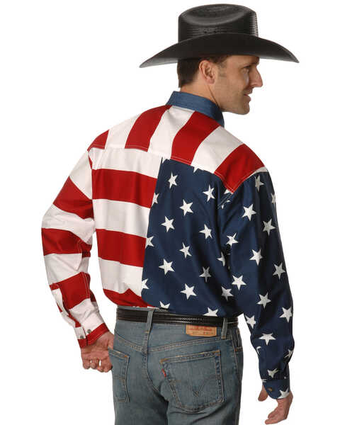 Image #2 - Roper Men's Flag Print Long Sleeve Button Down Shirt, White, hi-res