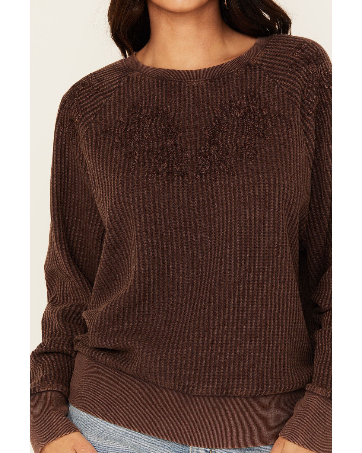 Image #3 - Cleo + Wolf Women's Waffle Knit Long Sleeve Top, Brown, hi-res