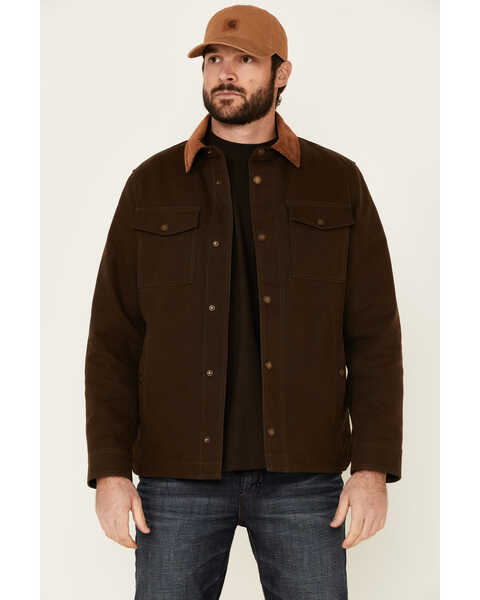 Image #1 - Pendleton Men's Solid Olive Canvas Snap-Down Shirt Jacket, Green/brown, hi-res