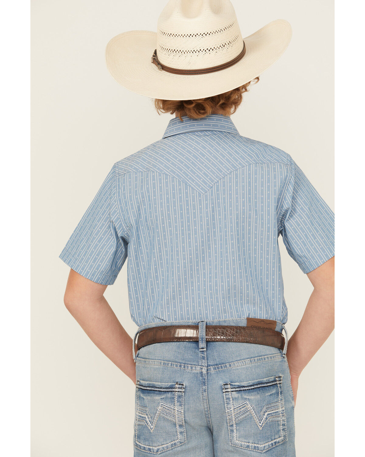 Image #4 - Cody James Boys' Cowboy Way Striped Print Short Sleeve Snap Western Shirt, Light Blue, hi-res