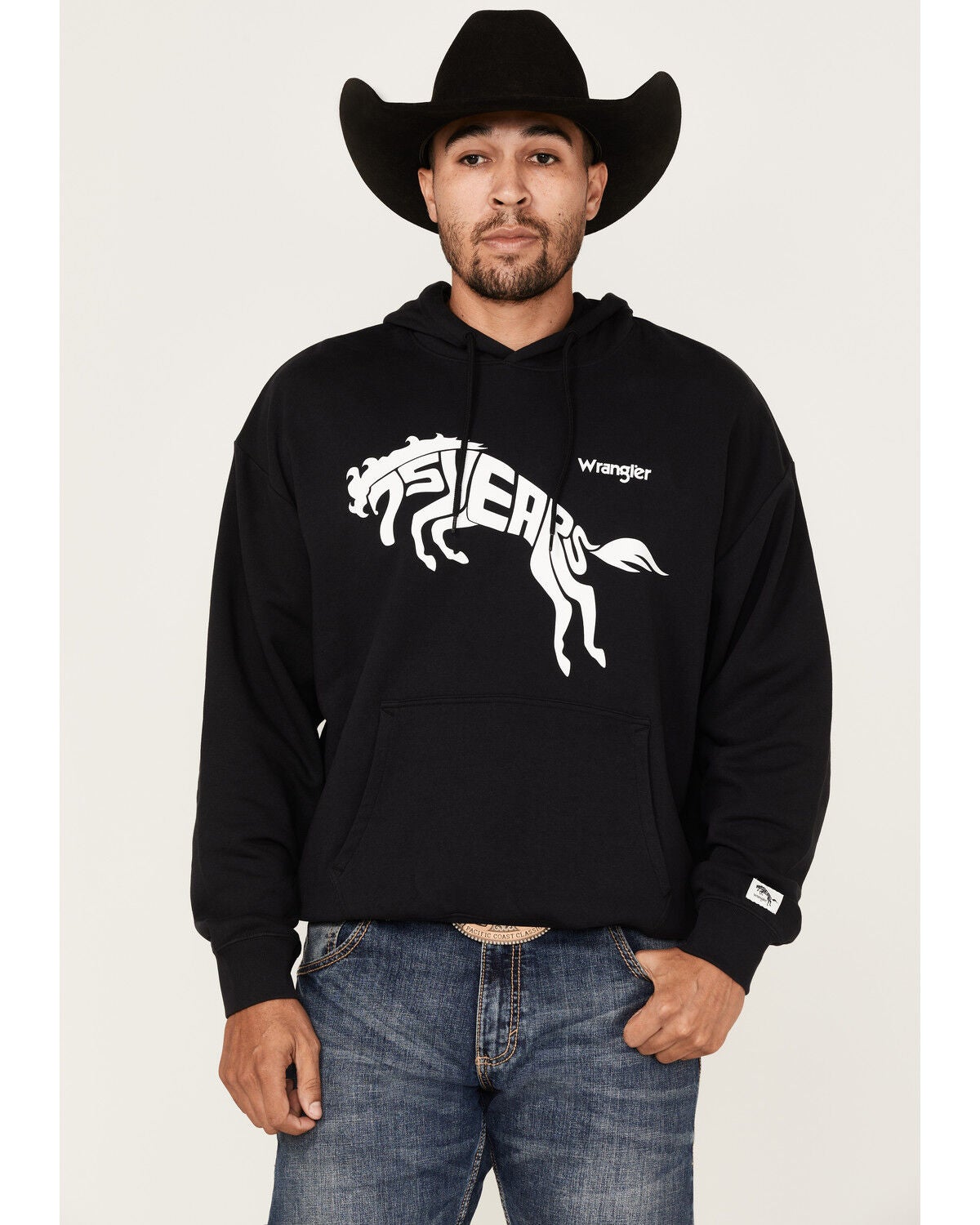 Image #1 - Wrangler Men's 75 Years Black Horse Graphic Hooded Sweatshirt, , hi-res