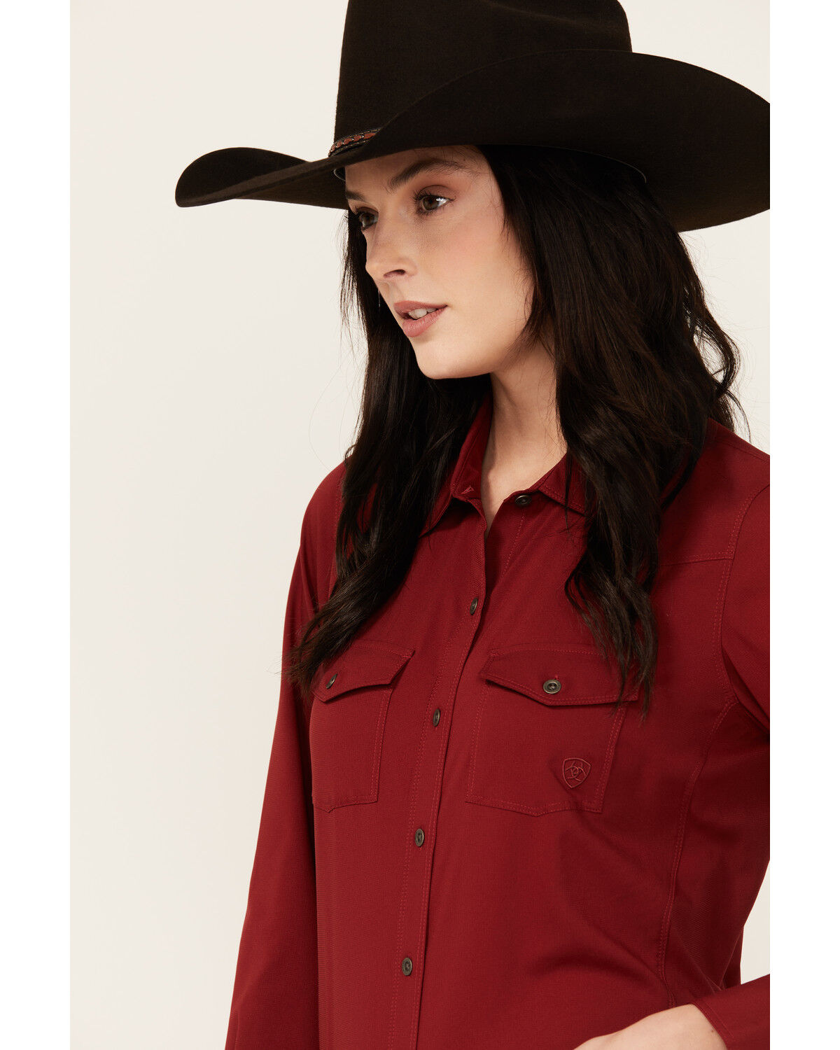 Image #2 - Ariat Women's VentTek Long Sleeve Button-Down Stretch Western Shirt, Dark Red, hi-res