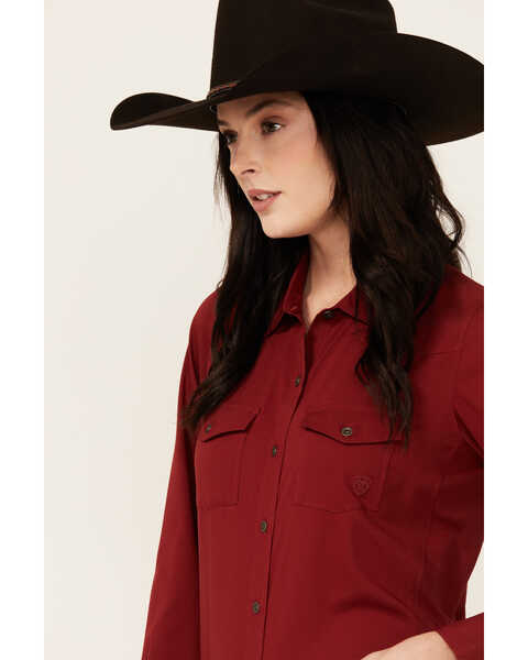 Image #2 - Ariat Women's VentTek Long Sleeve Button-Down Stretch Western Shirt , Dark Red, hi-res