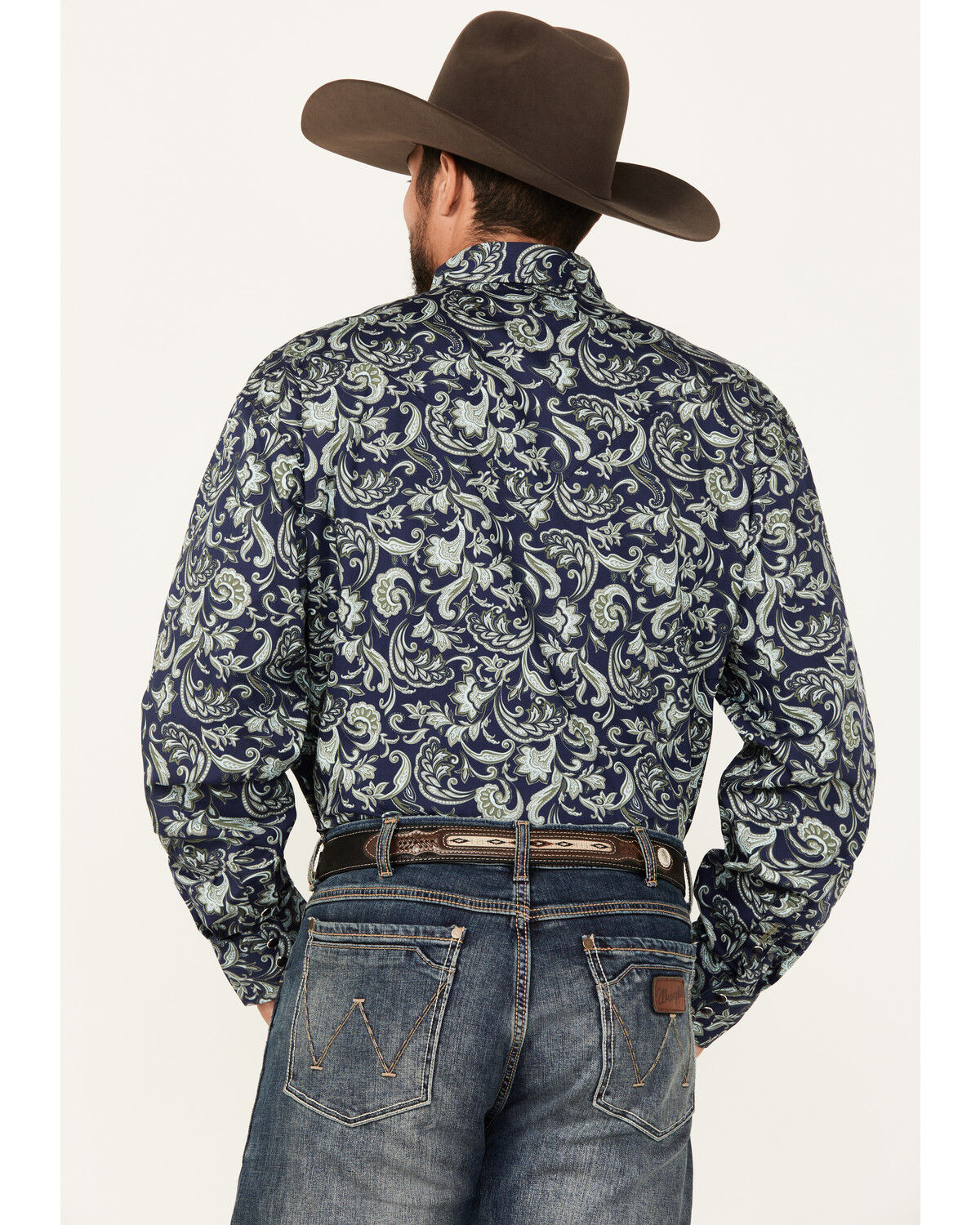 Image #4 - Stetson Men's Paisley Print Long Sleeve Button-Down Western Shirt, Dark Blue, hi-res