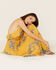 Unique Vintage Women's Budding Romance Floral Print Halter Neck Maxi Dress, Mustard, hi-res
