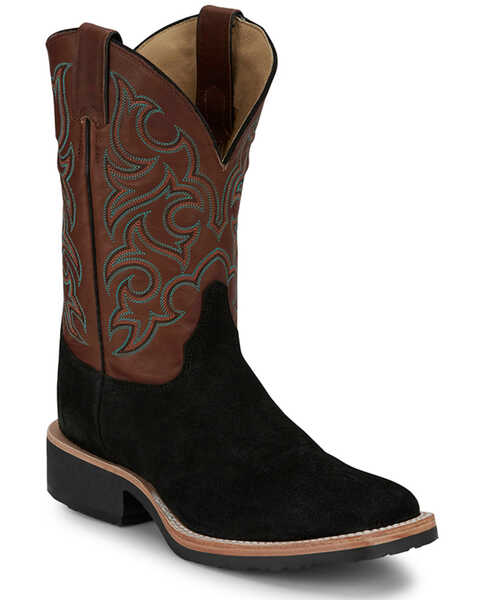 Image #1 - Justin Men's Alamo Roughout Western Boots - Broad Square Toe , Black, hi-res