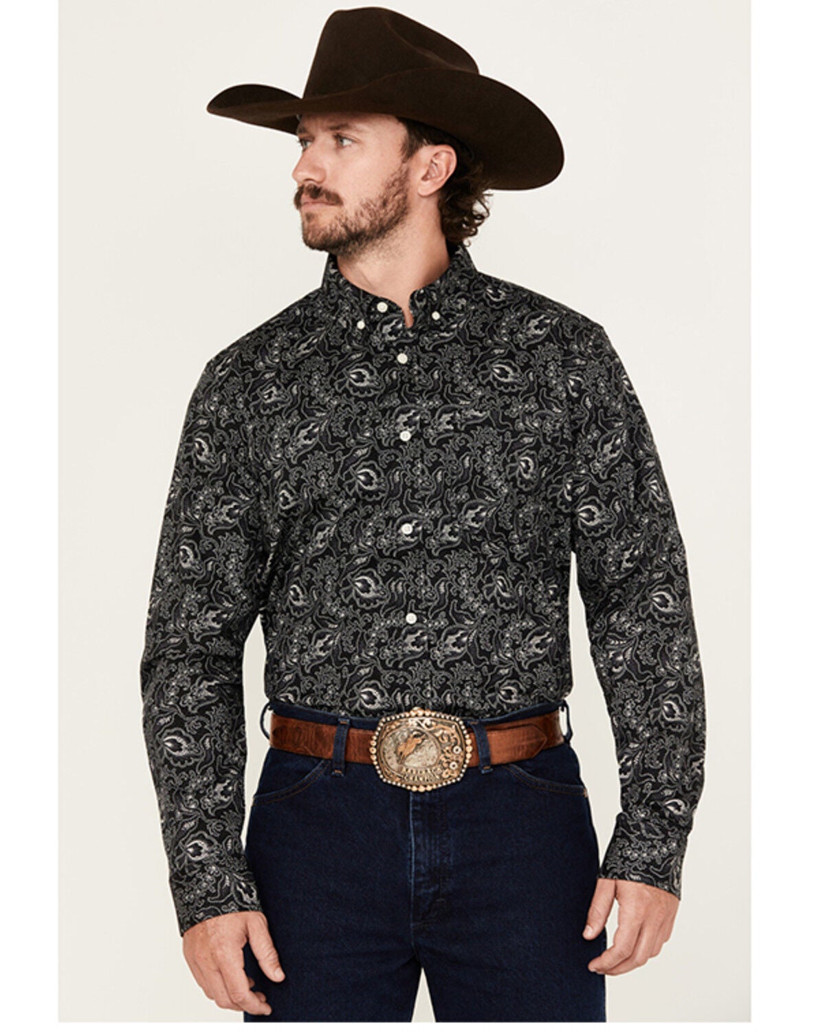 Image #1 - Cody James Men's Parker Paisley Print Long Sleeve Button-Down Stretch Western Shirt - Big, Black, hi-res