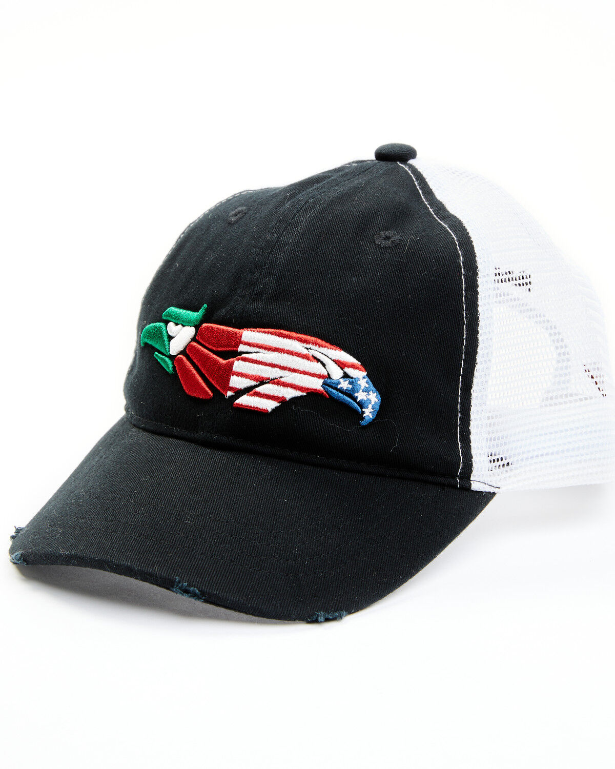 Image #1 - RANK 45® Women's Mexico & US Flag Bird Embroidered Mesh-Back Ball Cap, Black, hi-res