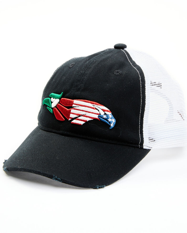 Rank 45 Women's Mexico & US Flag Bird Embroidered Mesh-Back Ball Cap , Black, hi-res