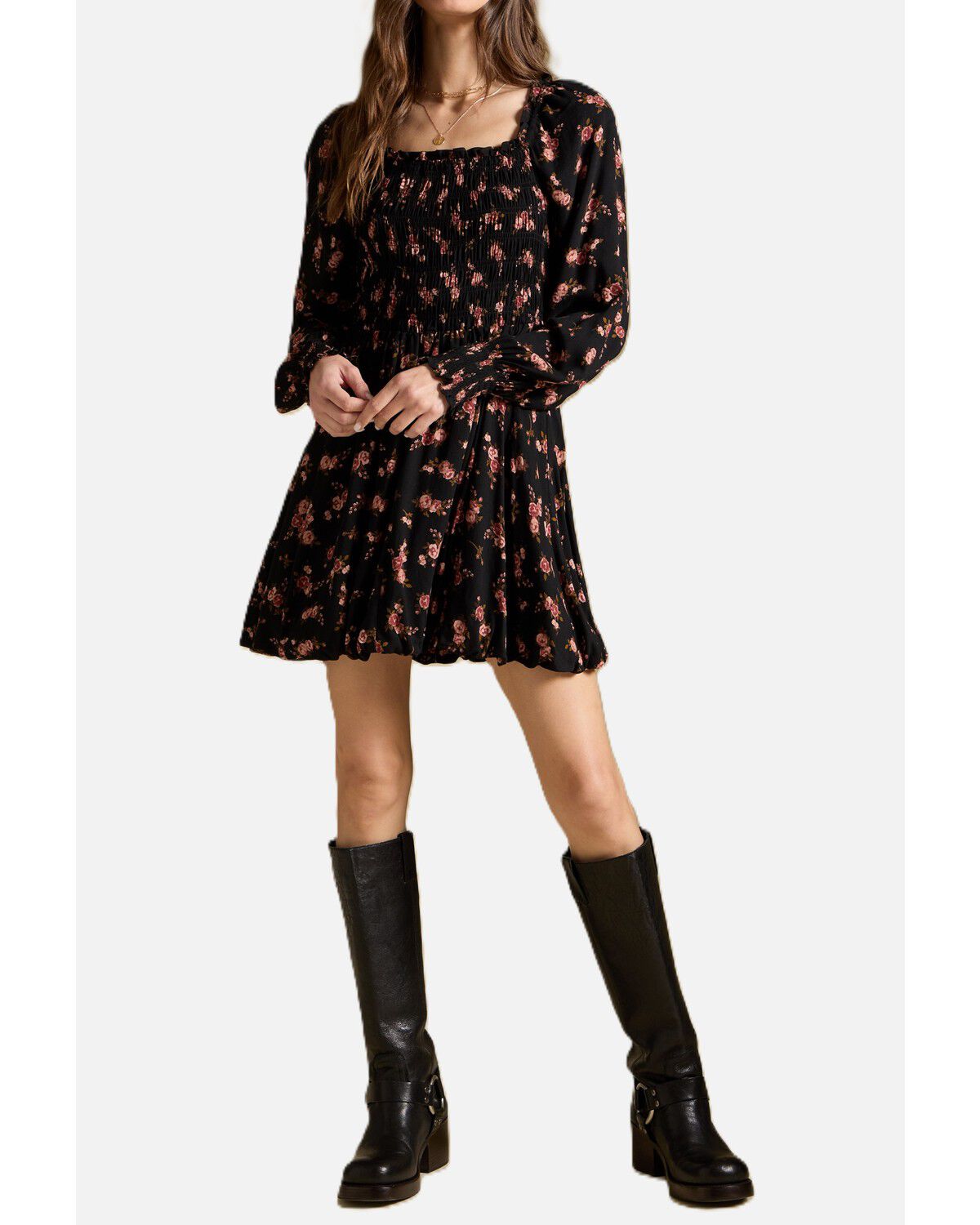 Image #1 - Saltwater Luxe Women's Ralph Floral Print Long Sleeve Mini Dress, Black, hi-res
