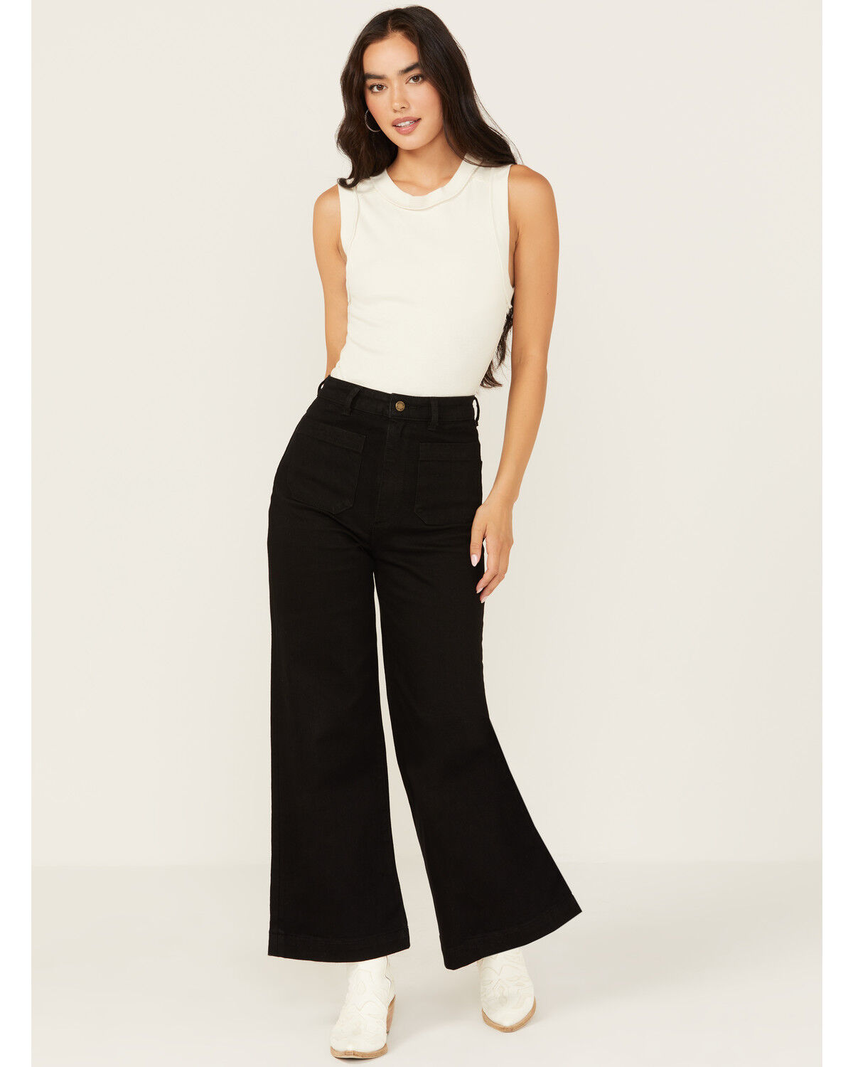 Image #1 - Rolla's Women's High Rise Wide Leg Stretch Sailor Jeans, Black, hi-res