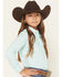 Image #2 - Wrangler Girls' Striped Long Sleeve Pearl Snap Western Shirt, Teal, hi-res