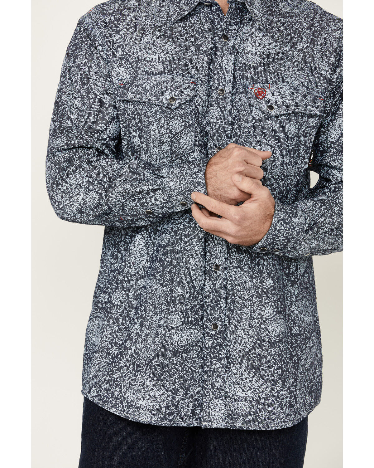 Image #3 - Ariat Men's FR Pacific Long Sleeve Snap Work Shirt, Navy, hi-res