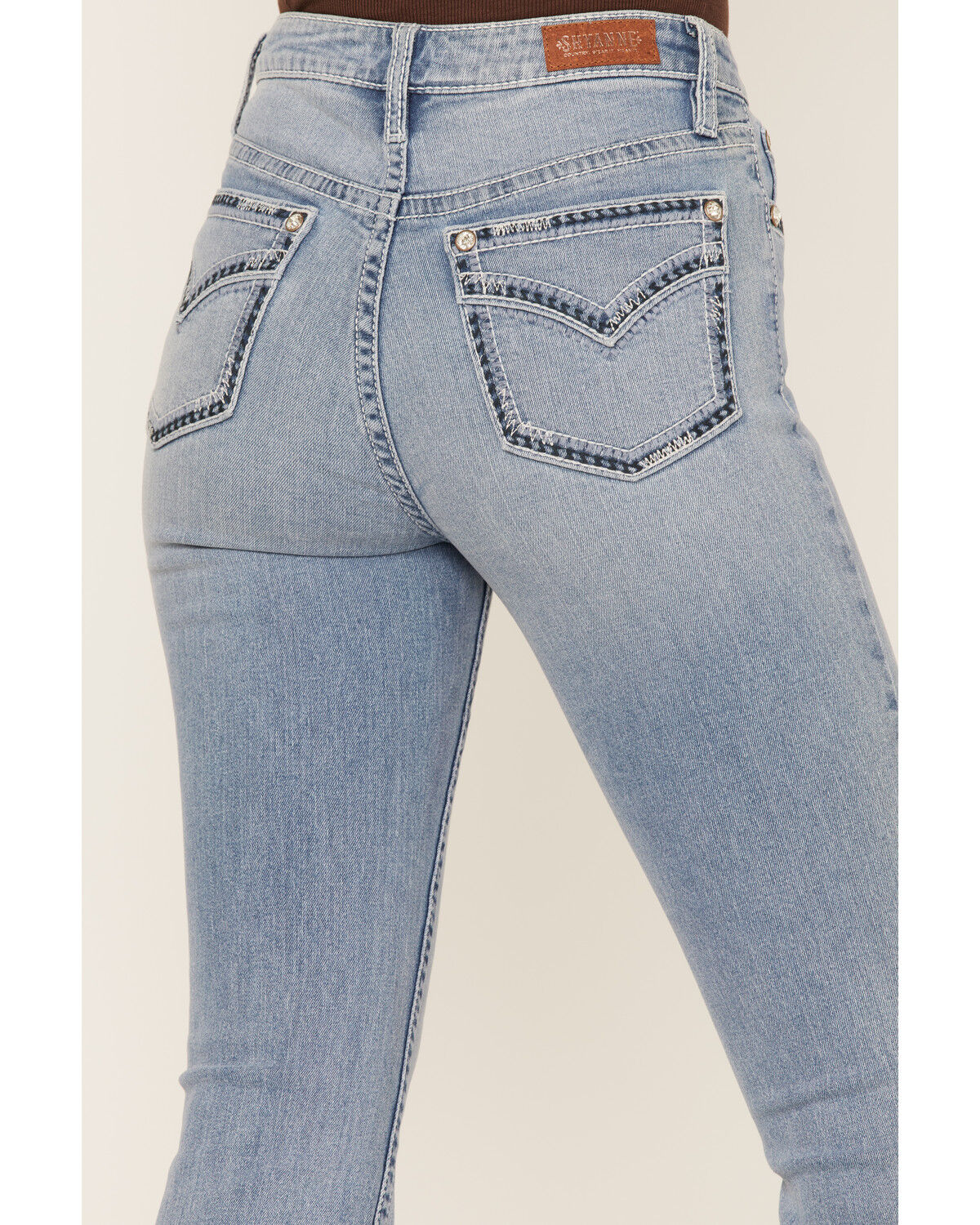 Image #2 - Shyanne Women's Light Wash Mid Rise Signature Embroidery Bootcut Jeans, Dark Medium Wash, hi-res
