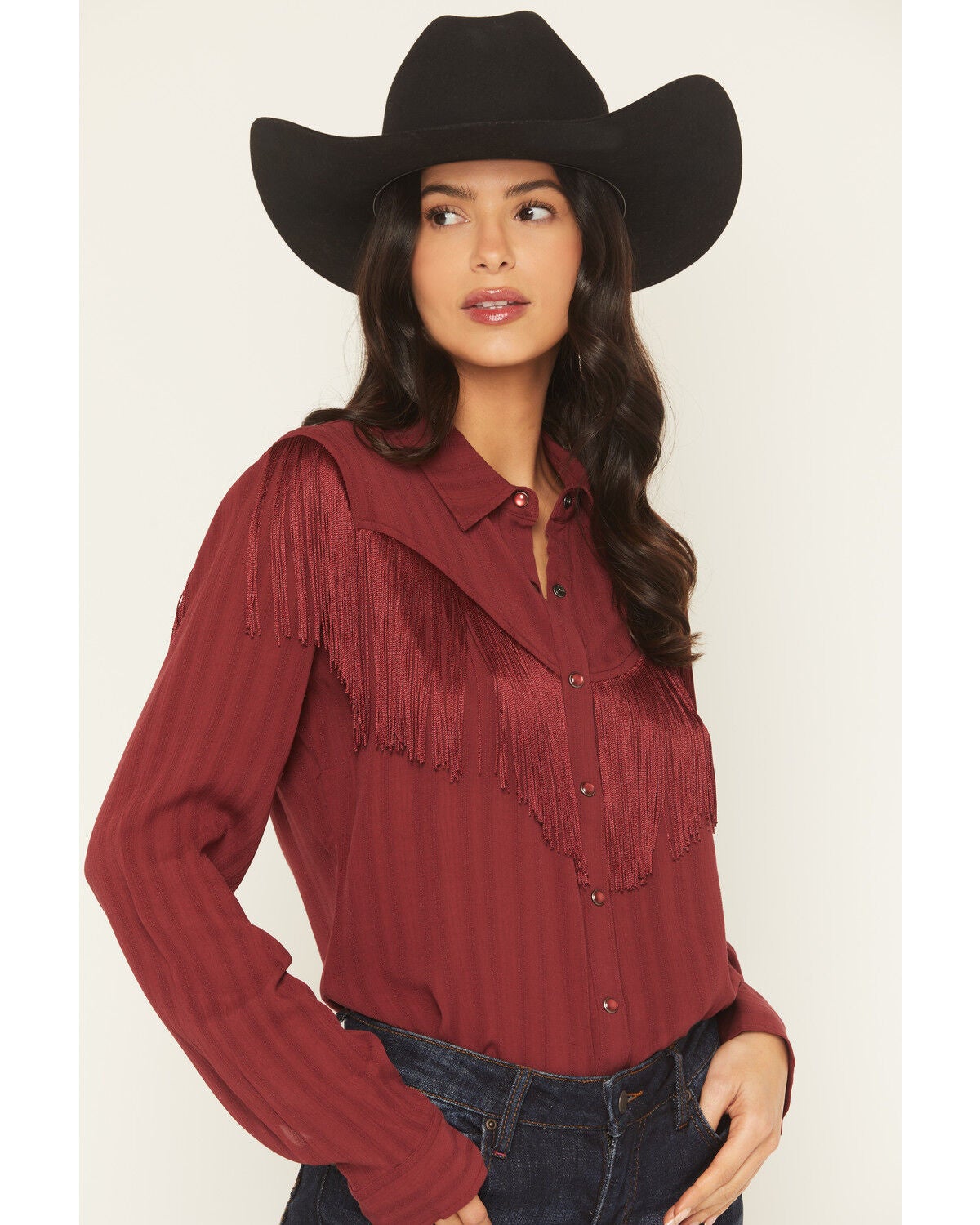 Image #4 - Idyllwind Women's Revive Fringe Long Sleeve Snap Crinkle Shirt, Cherry, hi-res