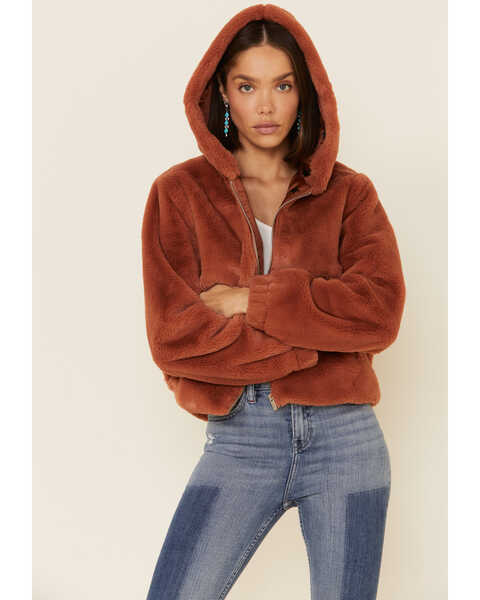 Image #1 - 26 International Women's Rust Faux Fur Hooded Jacket , Rust Copper, hi-res