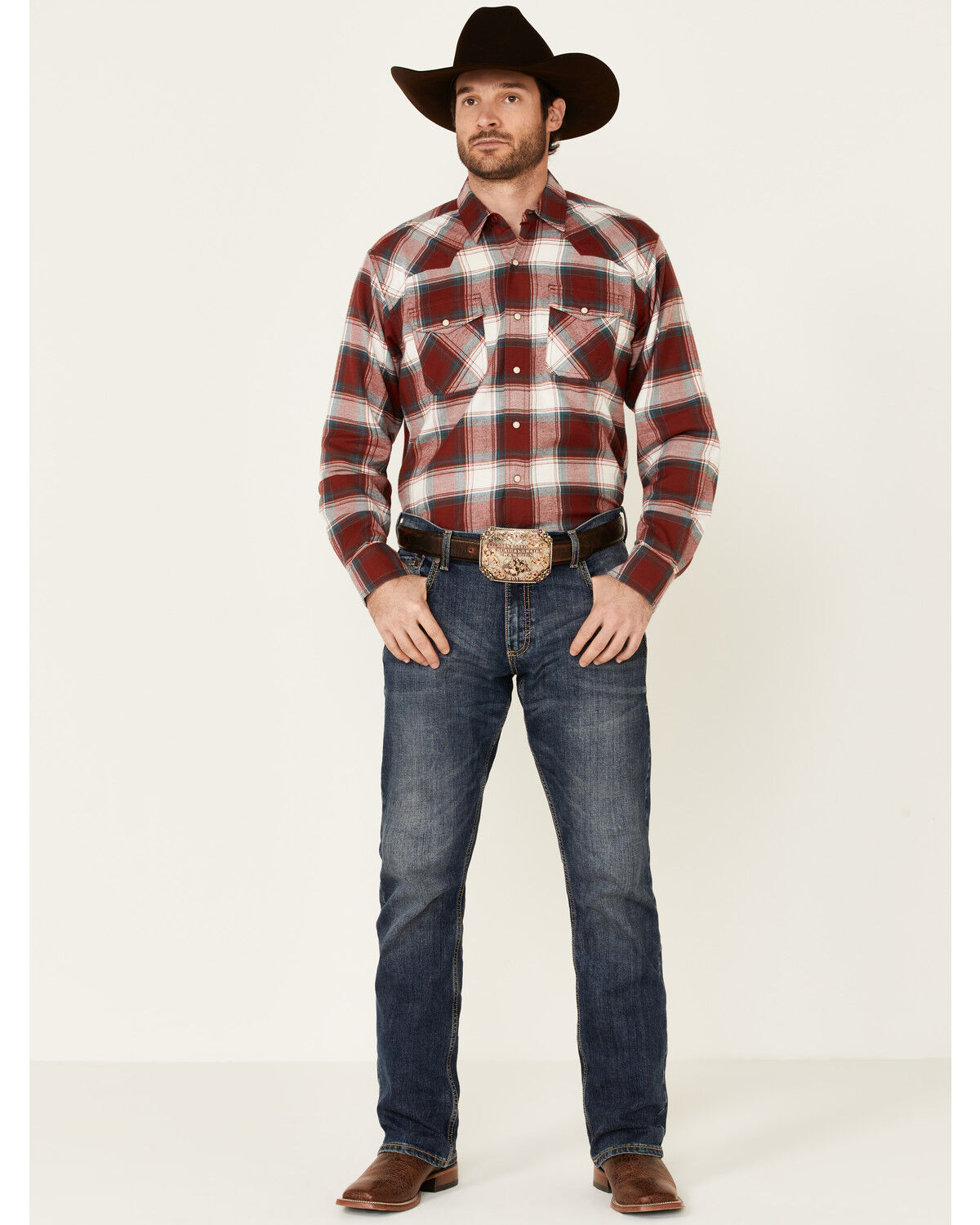 Image #2 - Ariat Men's Hillsboro Retro Large Plaid Long Sleeve Snap Western Flannel Shirt, Red, hi-res
