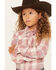 Ely Walker Girls' Plaid Print Long Sleeve Pearl Snap Flannel Shirt , Pink, hi-res