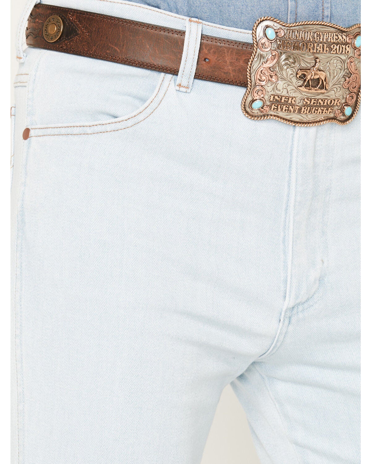 Image #2 - Wrangler Men's 938 Tough Lite Light Wash Cowboy Cut Slim Stretch Straight Denim Jeans, Light Wash, hi-res
