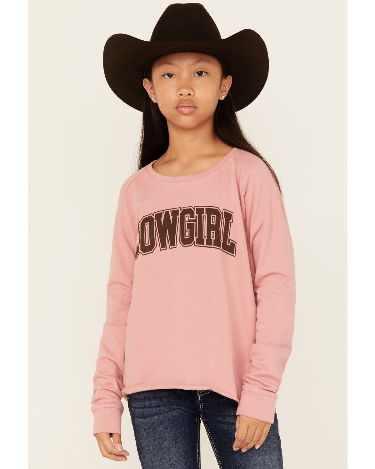 Roper Girls' Cowgirl Graphic Crewneck, Pink, hi-res