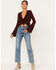 Wild Moss Women's Tie Front Cropped Cardigan Sweater, Burgundy, hi-res