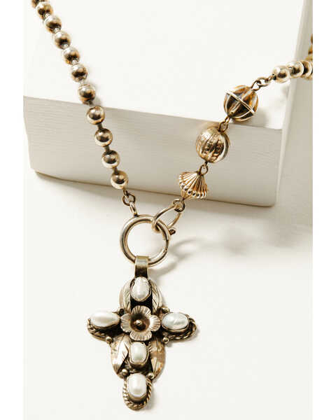Image #3 - Erin Knight Designs Women's Vintage Sterling Plated Chain With Freshwater Cross Pendant Necklace , Gold, hi-res