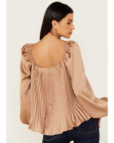 Image #4 - Flying Tomato Women's Pleated Long Sleeve Top , Bronze, hi-res