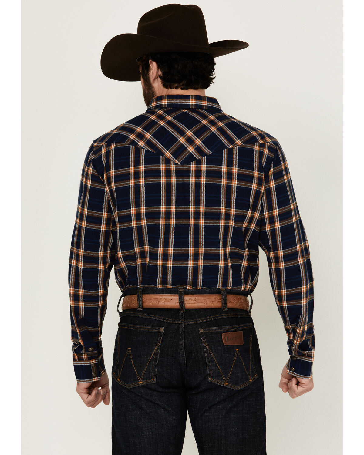 Image #4 - Cody James Men's Tombstone Plaid Print Long Sleeve Snap Western Shirt, Navy, hi-res