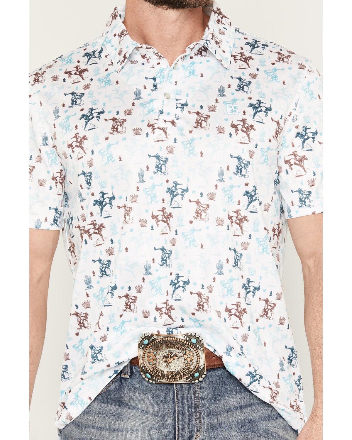 Image #3 - Panhandle Slim Men's Western Conversation Short Sleeve Snap Performance Polo Shirt, White, hi-res