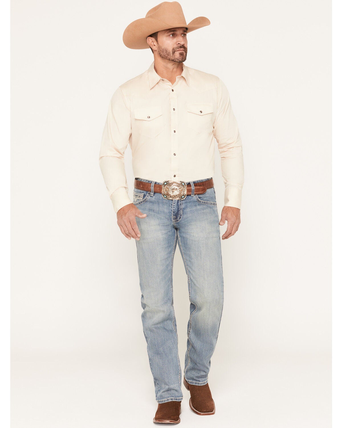 Rock & Roll Denim Men's Pistol Medium Wash Straight Reflex Stretch Denim Jeans, Medium Wash, hi-res