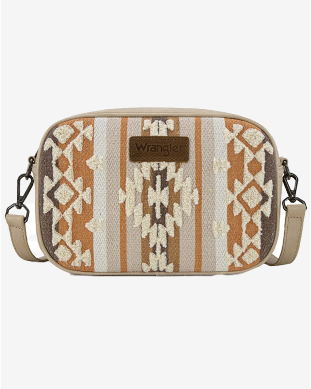 Wrangler Women's Sherpa Southwestern Print Canvas Crossbody Bag, Tan, hi-res