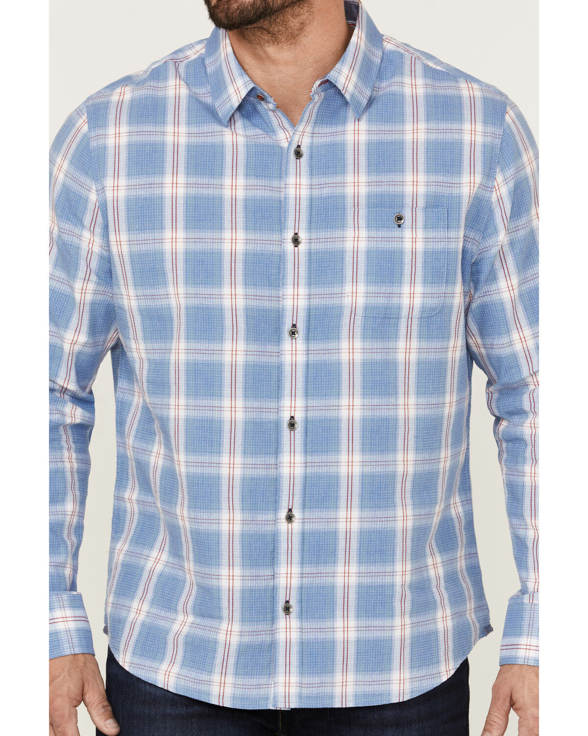 Image #3 - Flag & Anthem Men's Sanderson Dobby Plaid Long Sleeve Button Down Western Shirt, Blue, hi-res