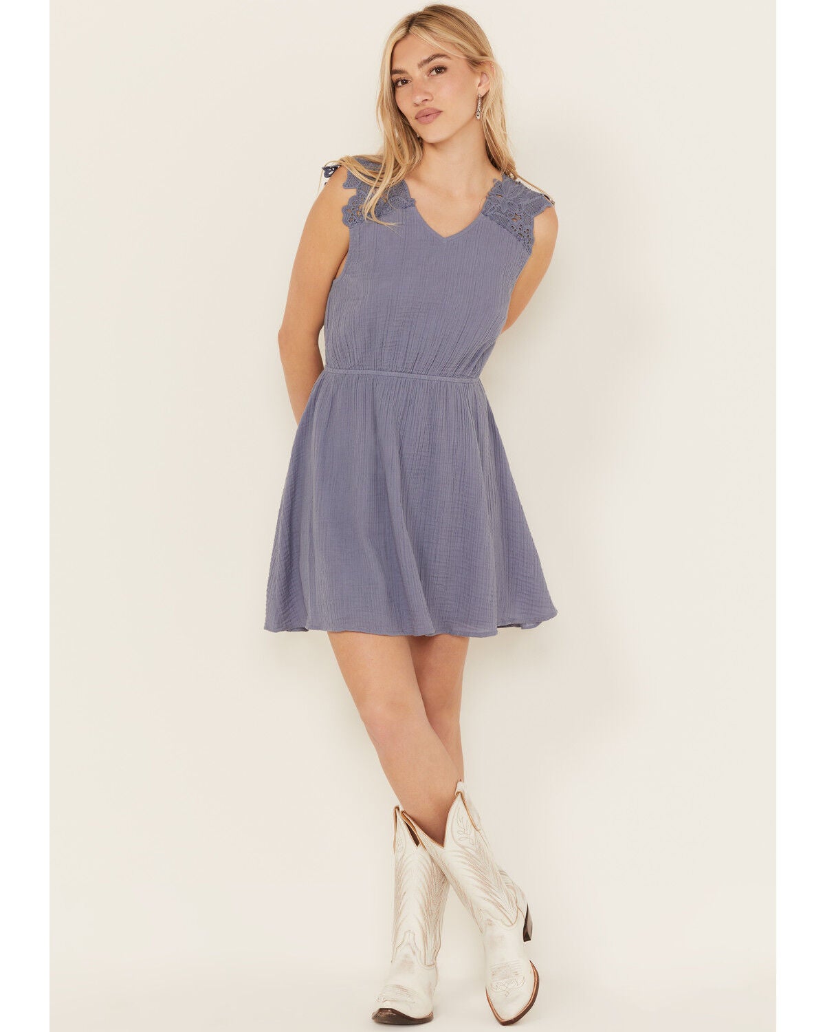 Cleo + Wolf Women's Birdy Open Back Mini Dress, Medium Blue, hi-res