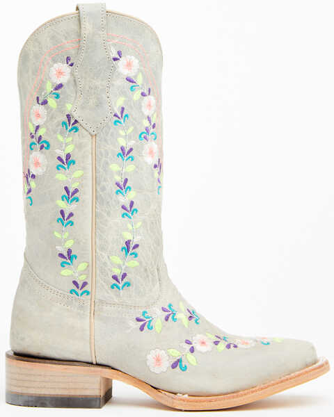 Image #2 - Corral Girls' Floral Embroidered Blacklight Western Boots - Square Toe , Light Pink, hi-res
