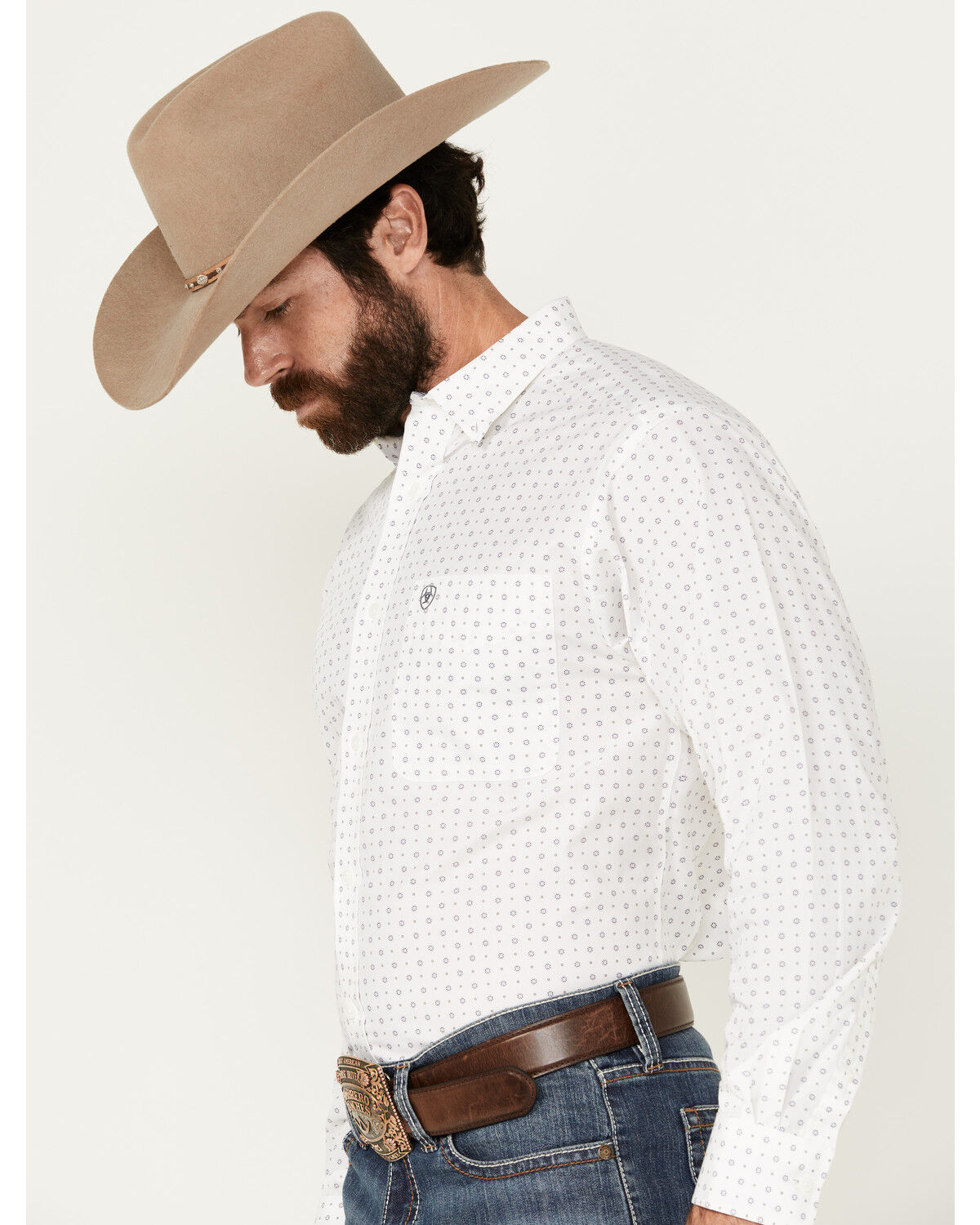 Image #2 - Ariat Men's Wrinkle Free Ogden Geo Print Long Sleeve Button-Down Western Shirt, White, hi-res