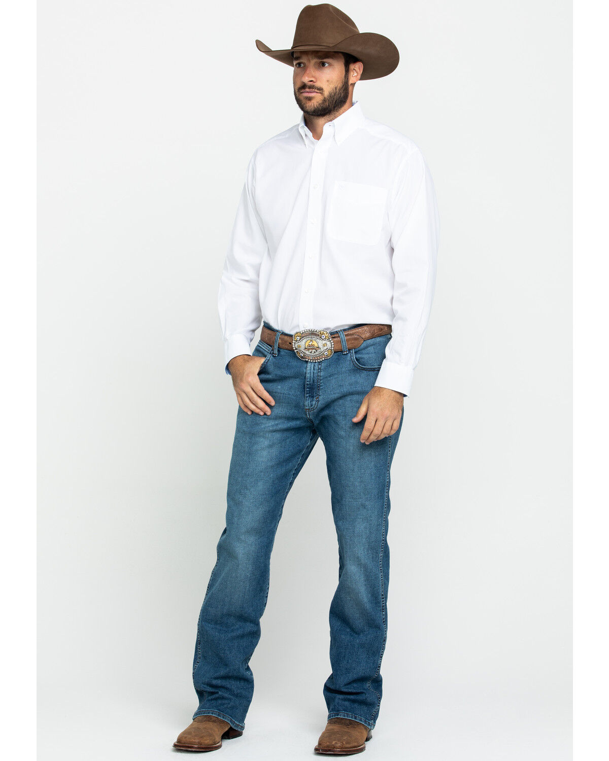 Image #5 - Ariat Men's Wrinkle Free Solid Long Sleeve Button-Down Western Shirt, White, hi-res