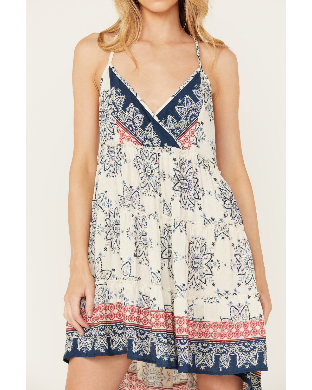Image #3 - Angie Women's Halter Border Print Tier Mini Dress, , hi-res