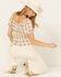 Image #1 - Jolt Women's Plaid Print Short Puff Sleeve Flutter Top, Ivory, hi-res