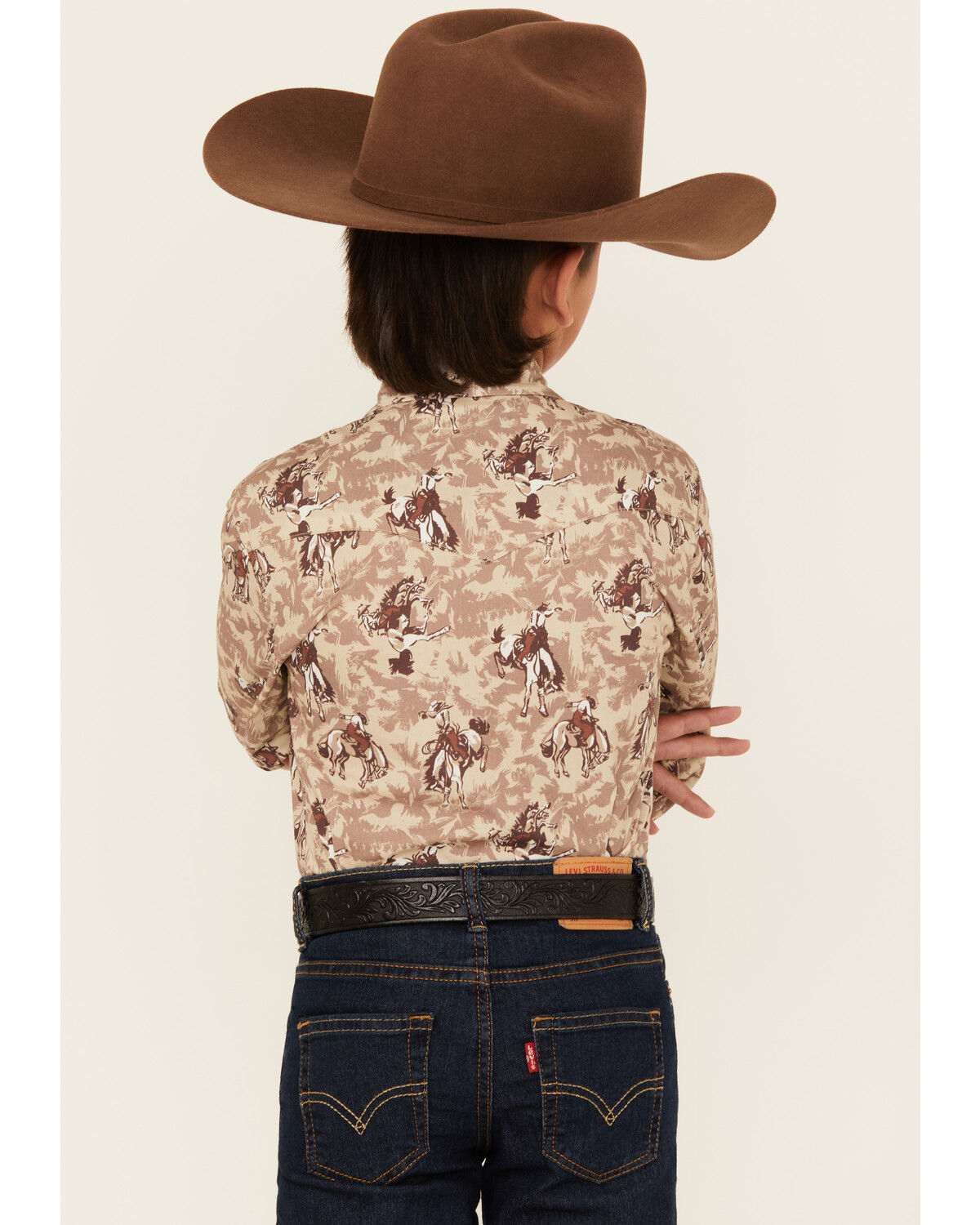 Image #4 - Roper Boys' Bucking Horse Print Long Sleeve Snap Western Shirt, Brown, hi-res