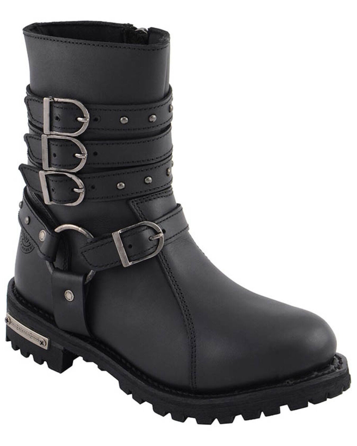 Milwaukee Leather Women's Triple Buckle Harness Moto Boots - Round Toe, Black, hi-res
