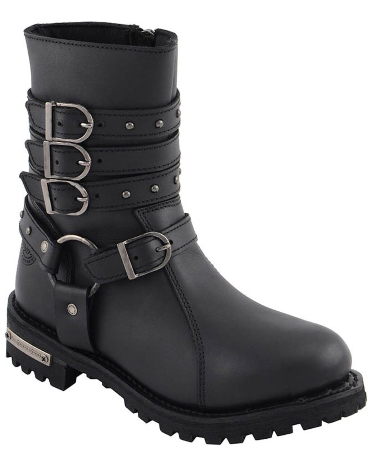 Image #1 - Milwaukee Leather Women's Triple Buckle Harness Moto Boots - Round Toe, Black, hi-res